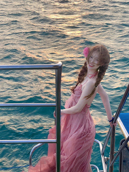 Blush Pink Halter Backless Maxi Dress – Dreamy Vacation & Beach Photoshoot Look