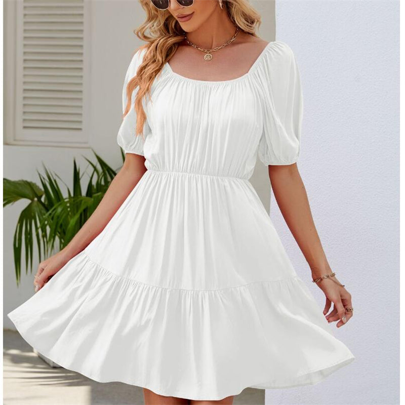 Bubble Sleeve Square Neck Mini Dress in Various Colors