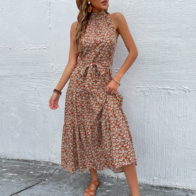 Floral Print Halter Sleeveless Maxi Dress for All Occasions