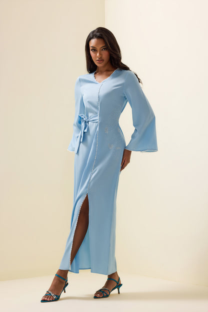 Solid Rhinestone Lace-Up Midi Dress