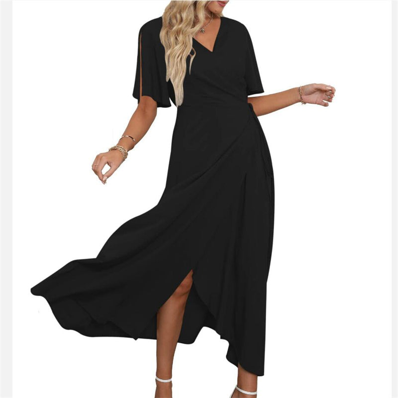 Solid Color V-Neck Slit Maxi Dress for Effortless Style