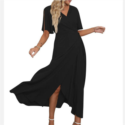 Solid Color V-Neck Slit Maxi Dress for Effortless Style