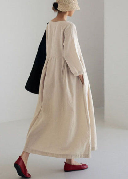 Summer Floral Round Neck Long Sleeve Midi Dress