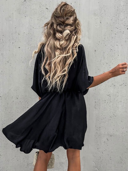 Mini Dresses Black Half Sleeves Short Dress