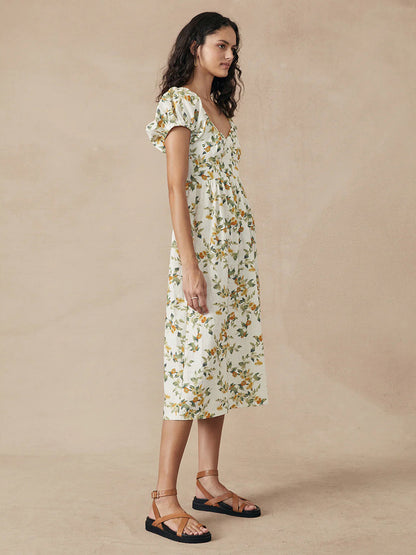 Boho Dress Bateau Neck Short Sleeves Pleated Summer Casual Midi Dresses