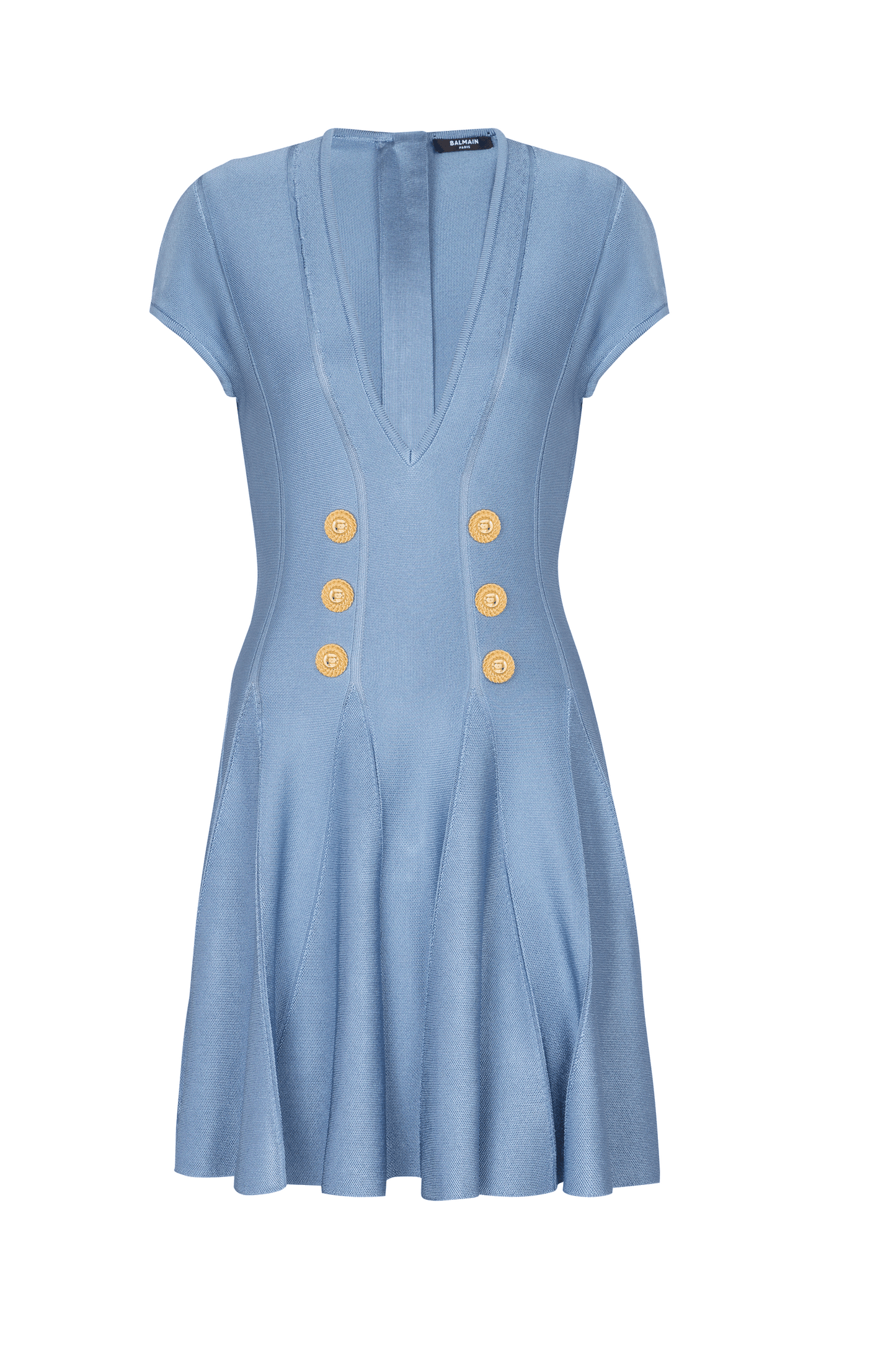 Knit V-Neck Metal Button Mini Dress