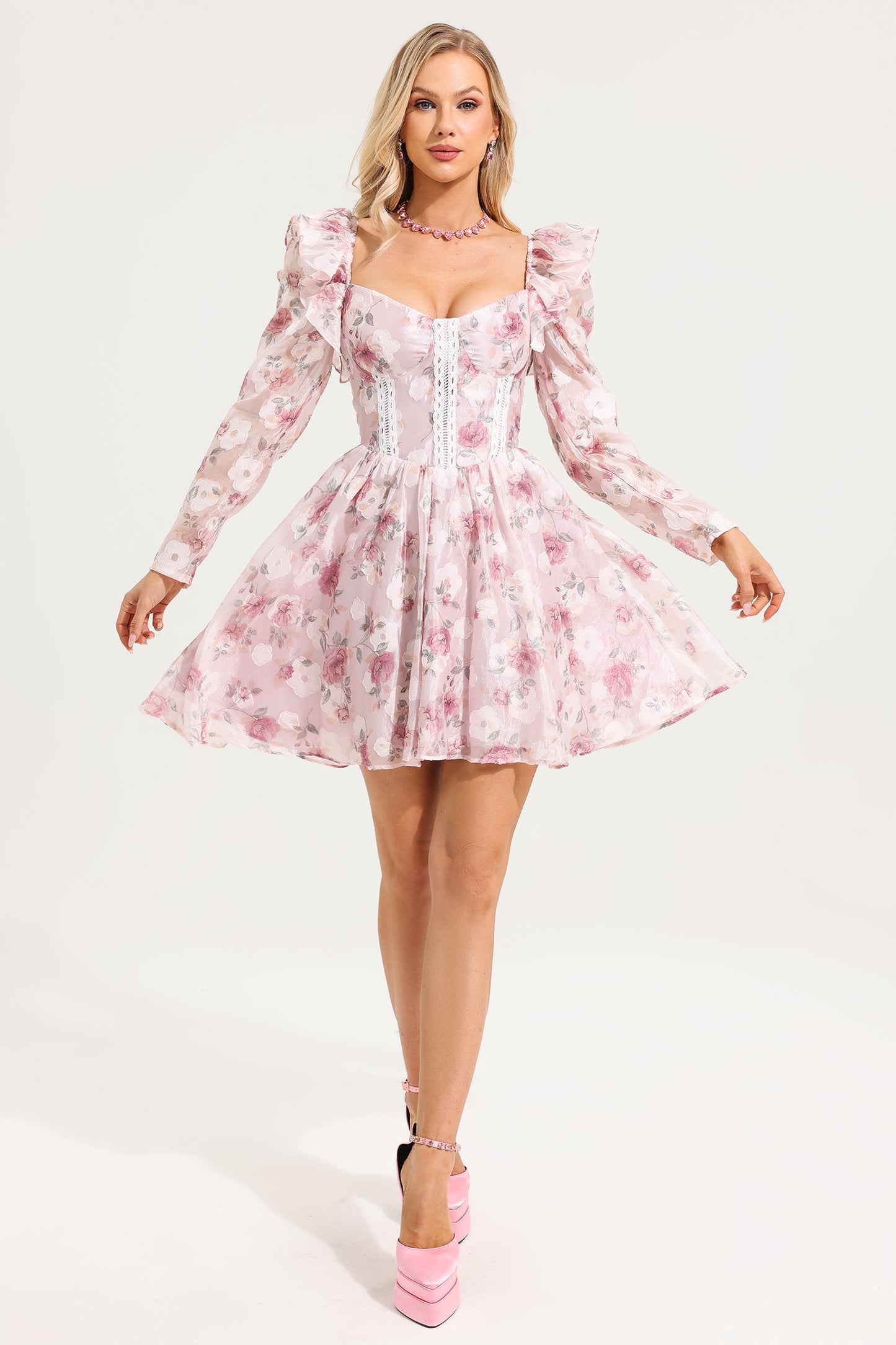 Floral Long Sleeve Mini Dress