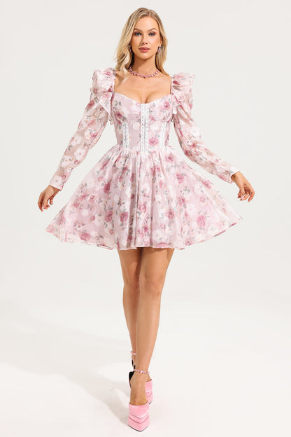 Floral Long Sleeve Mini Dress