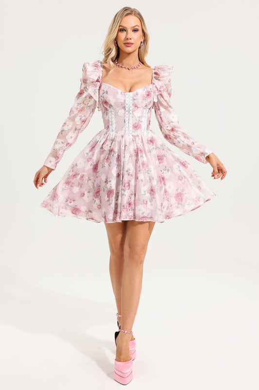 Floral Long Sleeve Mini Dress