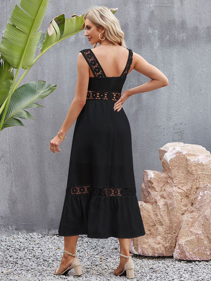 Cut Out Casual Square Neck Sleeveless Midi Dress