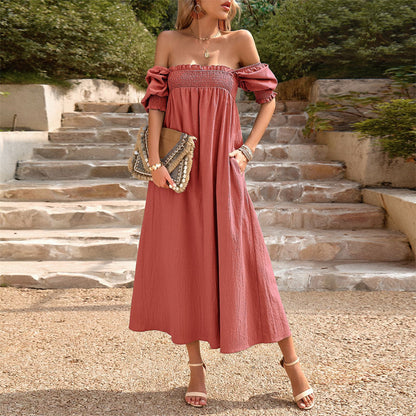 Solid Color Square Neck Maxi Dress in Apricot Green Khaki Orange