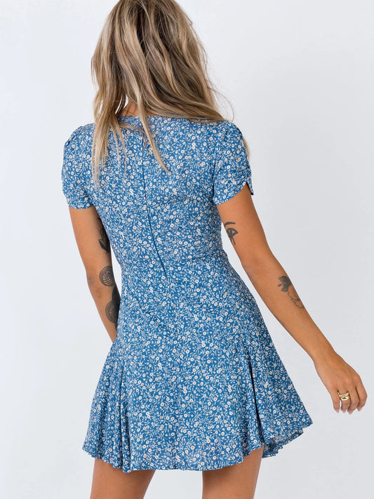 Boho Dress V-Neck Short Sleeves Floral Print Summer Midi Dress