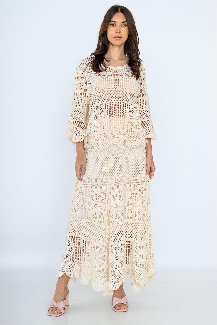 Knit Round Neck Long Sleeve Top ?Mid waist Knit Midi Dress Set