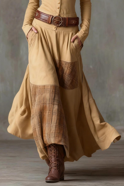 Retro Plaid Patchwork Maxi Dress