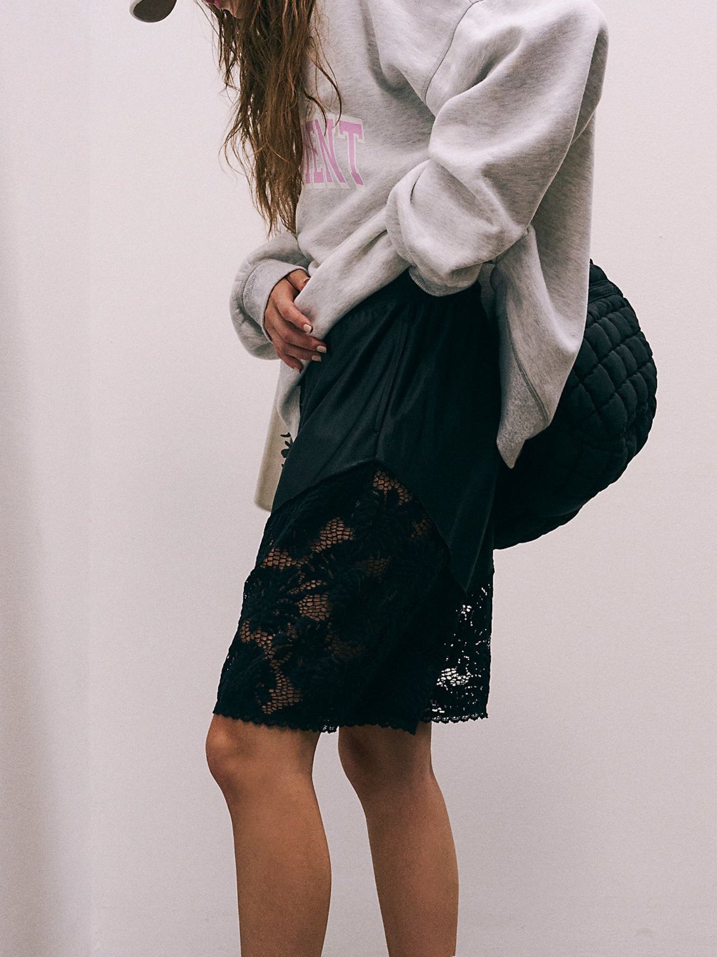 Lace Patchwork Lace Up Loose-fit Athletic Shorts