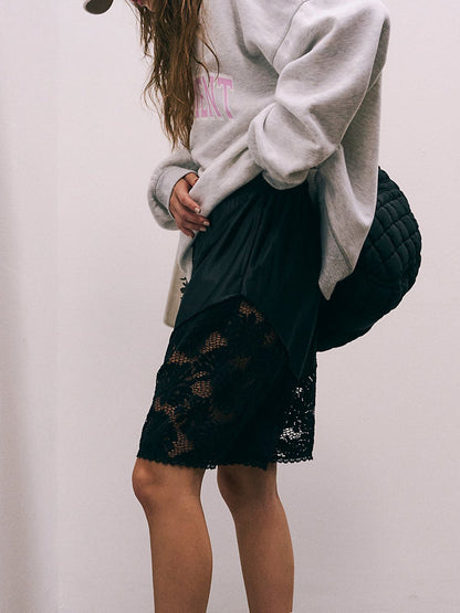 Lace Patchwork Lace Up Loose-fit Athletic Shorts