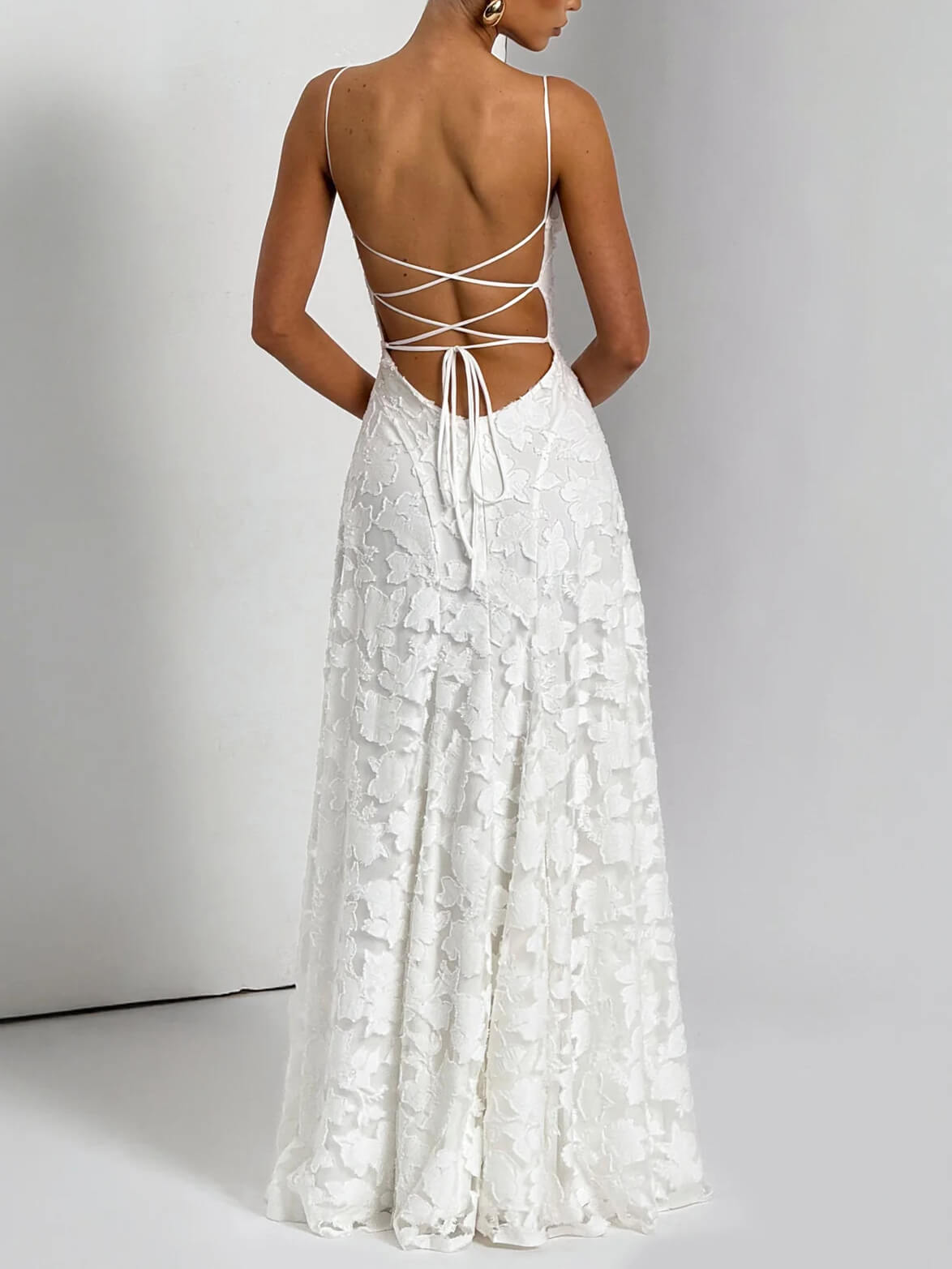 Spaghetti Strap Square Neck 3D Floral Applique A-Line Maxi Dress