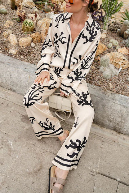 Margovil Wide Leg Reef Print Satin Pants