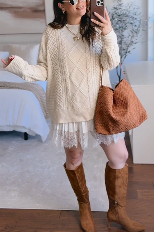Margovil Crewneck Cable Knit Casual Pullover Sweater