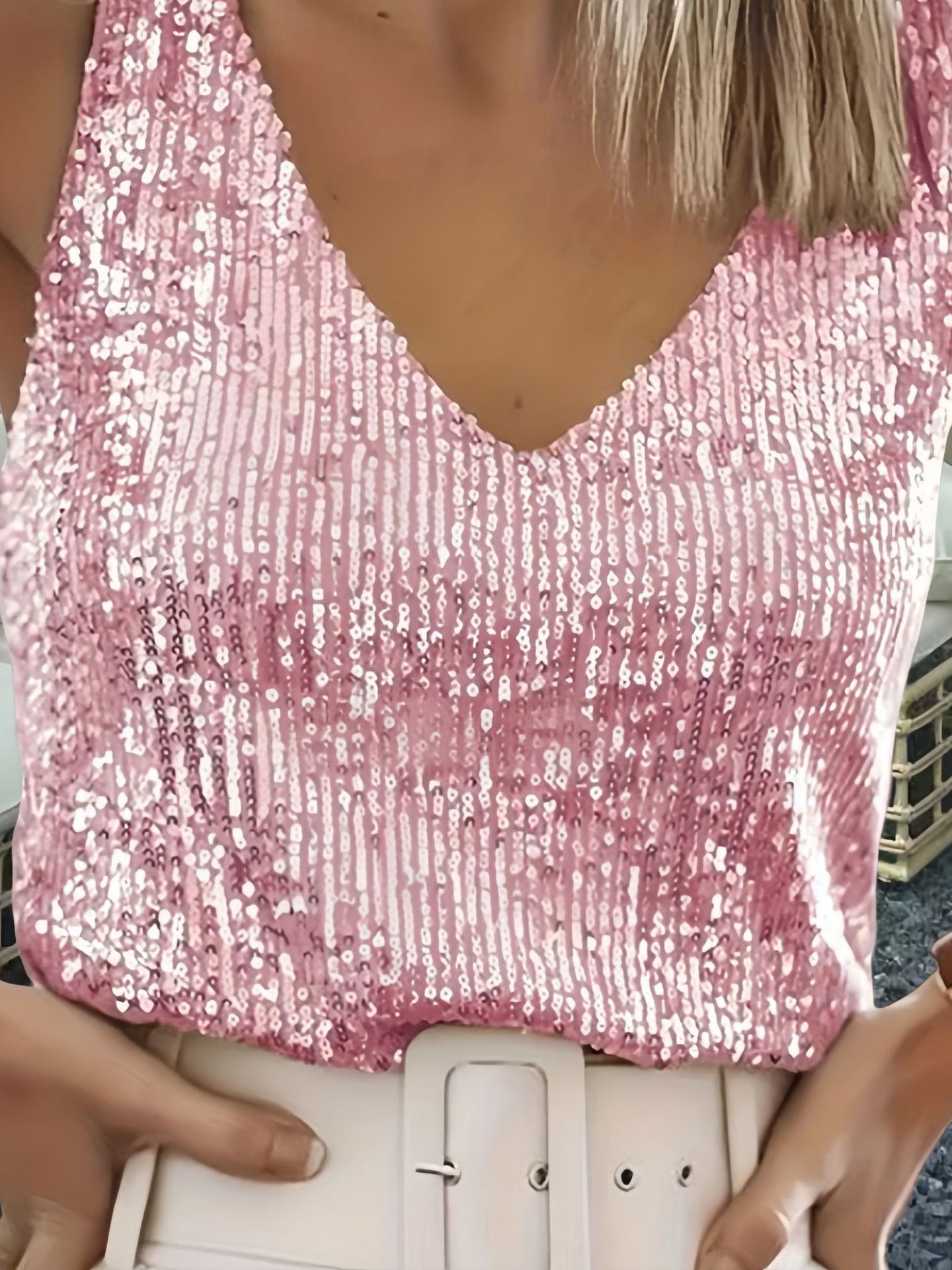 Sexy V-neck Sequined Halter Top