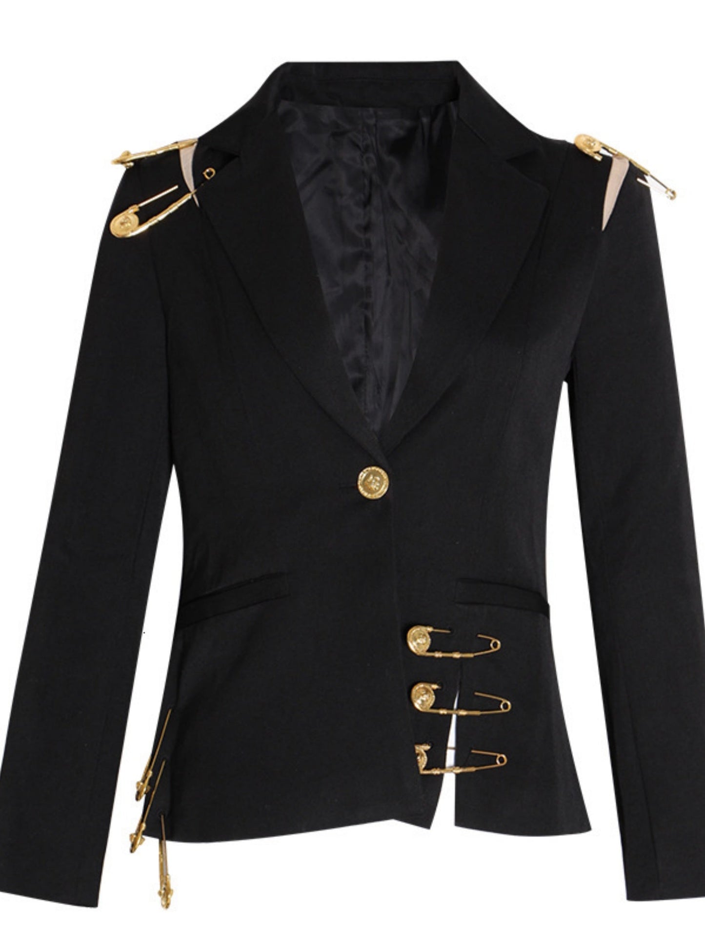 Large Safety Pin Decoration Long-sleeved Fitted Blazers