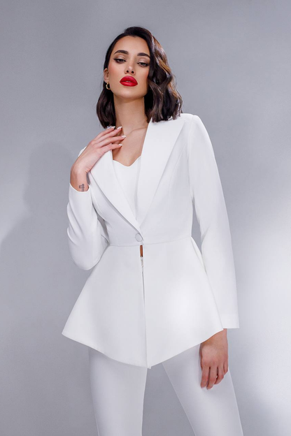White Single-Breasted Blazer & Bell-Bottom Two-Piece Suit