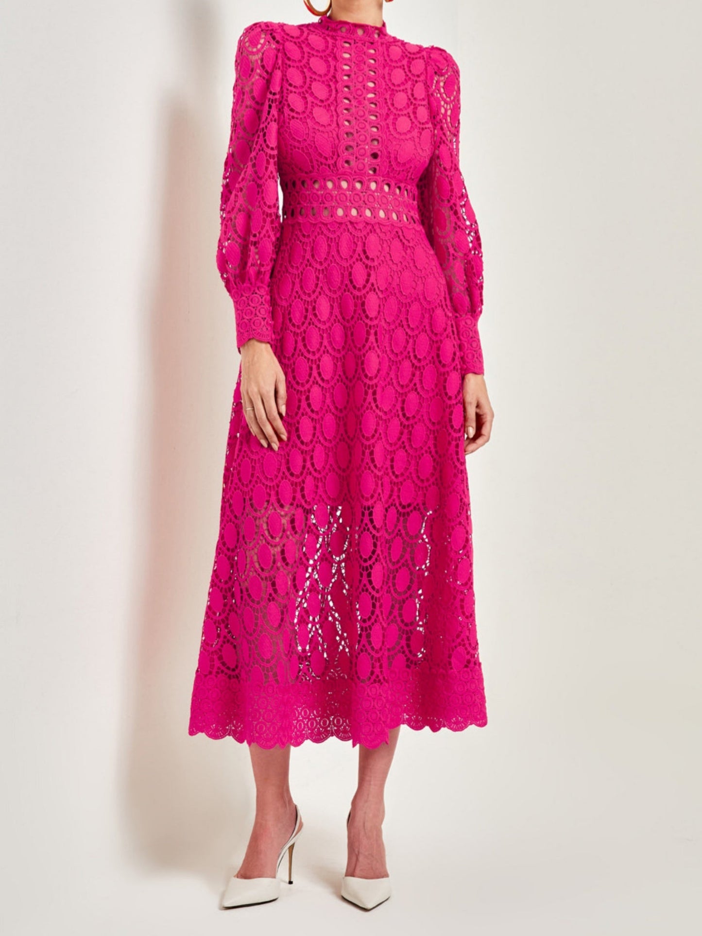 Lace Cutout Lace Patchwork Long-sleeved Long Dress