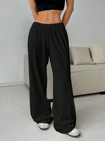 Elastic Waistband Lace Up Wide-leg Pants
