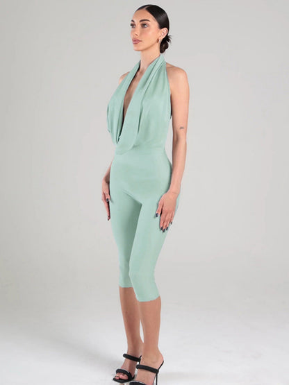 A Halter Neckline And Bare Back Tight-fitting Ropes Jumpsuits