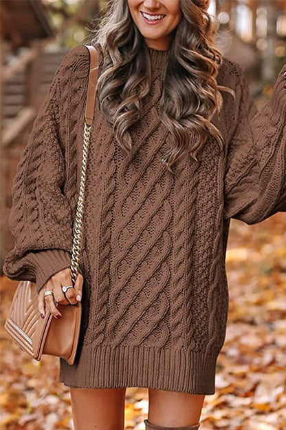 Margovil Long Sleeves Cable Knit Mini Sweater Dress
