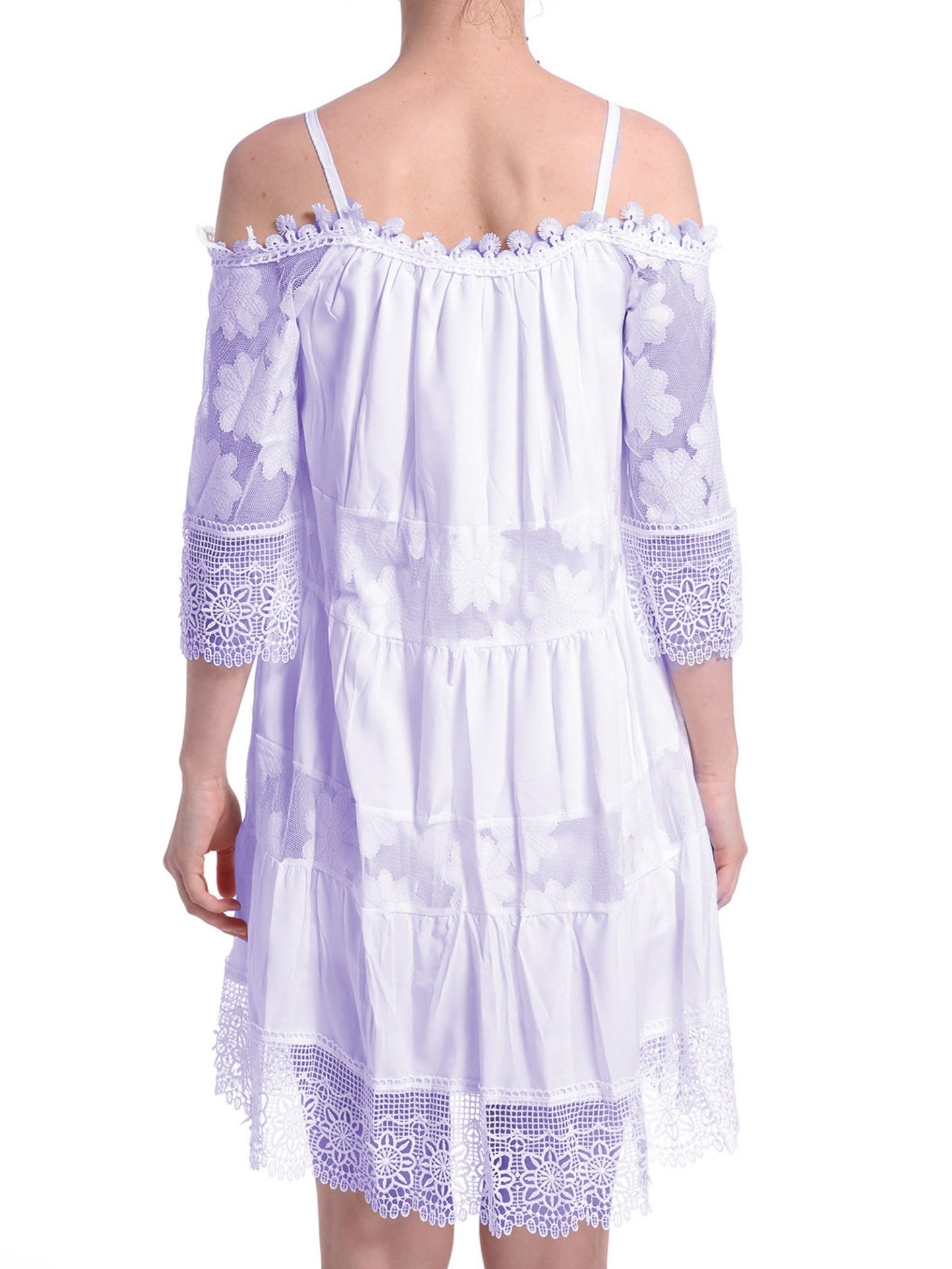 Lace Trim Hollow Out Splicing Spaghetti Strap Off-shoulder Mini&Short Dresses