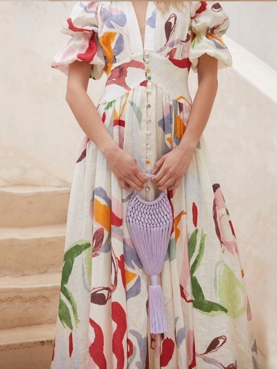 Printed Buttons Shirt Dress Vacation Maxi Dresses