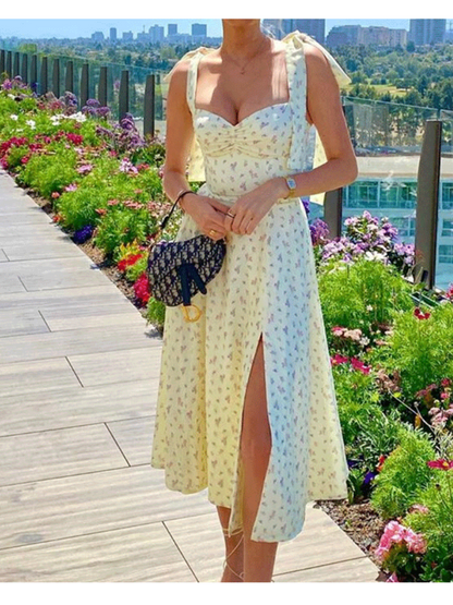 V-neck Bandage Camisoles Printed Vacation And Leisure Mini&Short Dresses