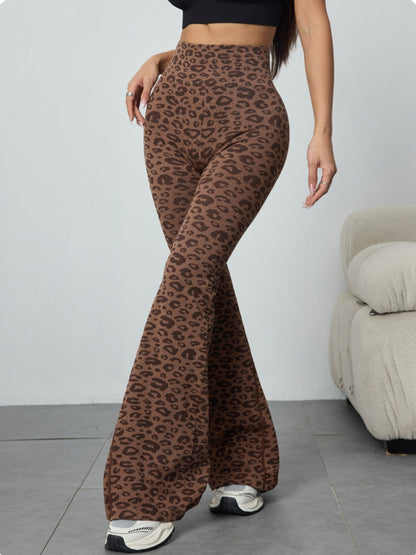 Leopard Print Abdominal Tightening And Buttock Lifting Flared Pants Fitness Exercise Pants