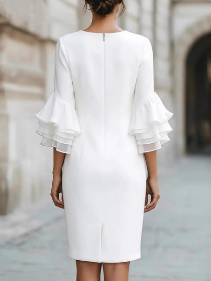 Ruffled Bell Sleeves Fitted Midi Dress