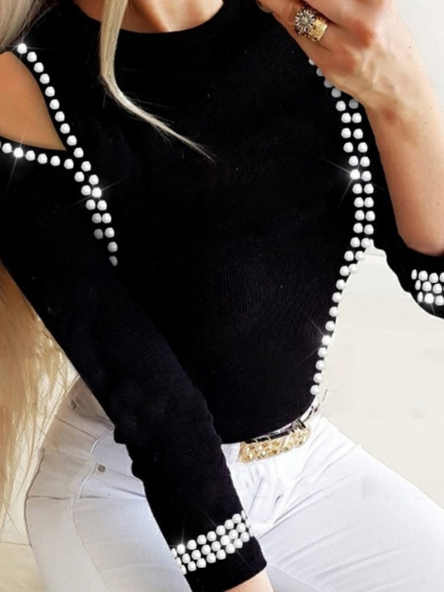 Rhinestone-studded Hollow Jacket T-shirts