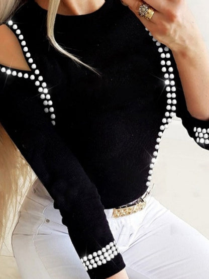 Rhinestone-studded Hollow Jacket T-shirts