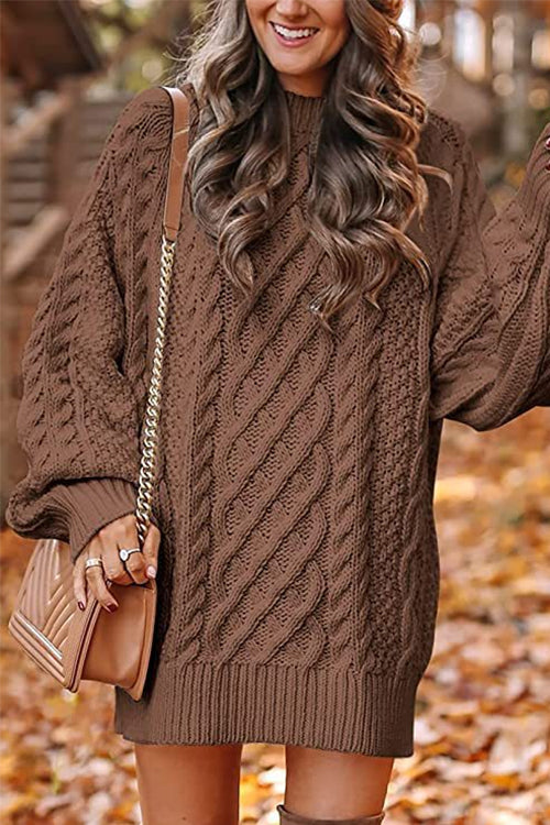 Margovil Long Sleeves Cable Knit Mini Sweater Dress