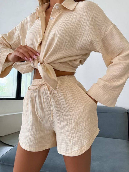 Long-sleeved Shirt Shorts 2-piece Sets