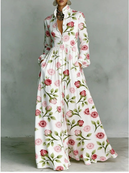 Long-sleeved Printed Maxi Dress