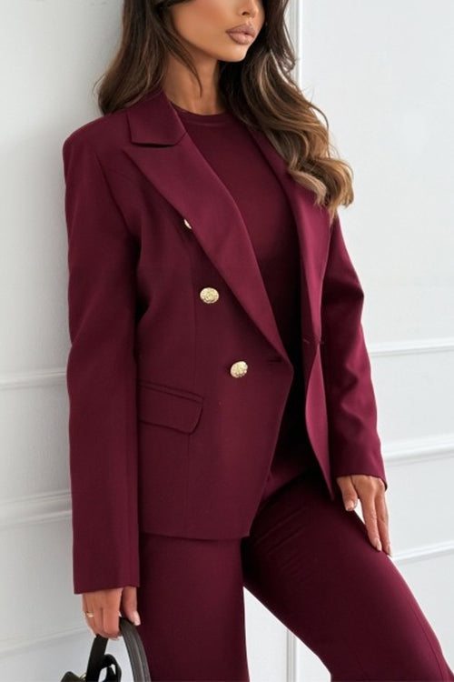 Notch Collar Double Breasted Tailored Blazer