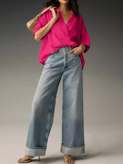 Short-sleeved Collared Casual Loose T-shirt