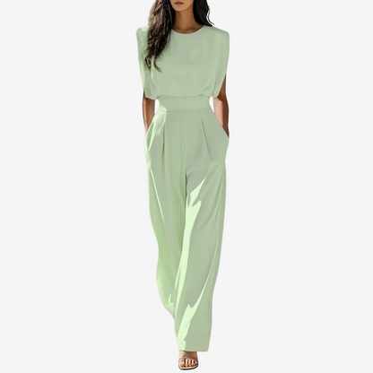 Women's High Neck Sleeveless Belted Jumpsuit – Tailored Formal Wear