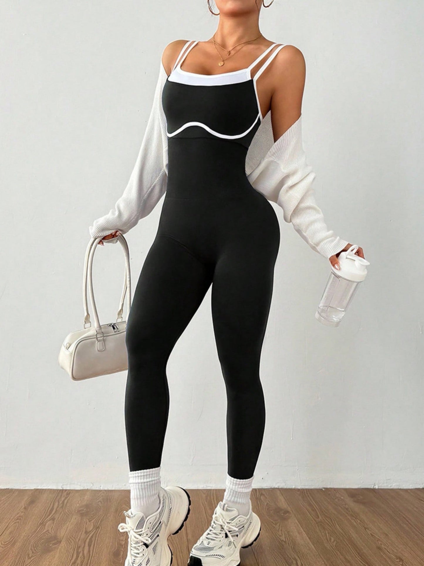Color-blocked Stripes Cross-back Beauty Exercise And Fitness Yoga Jumpsuits
