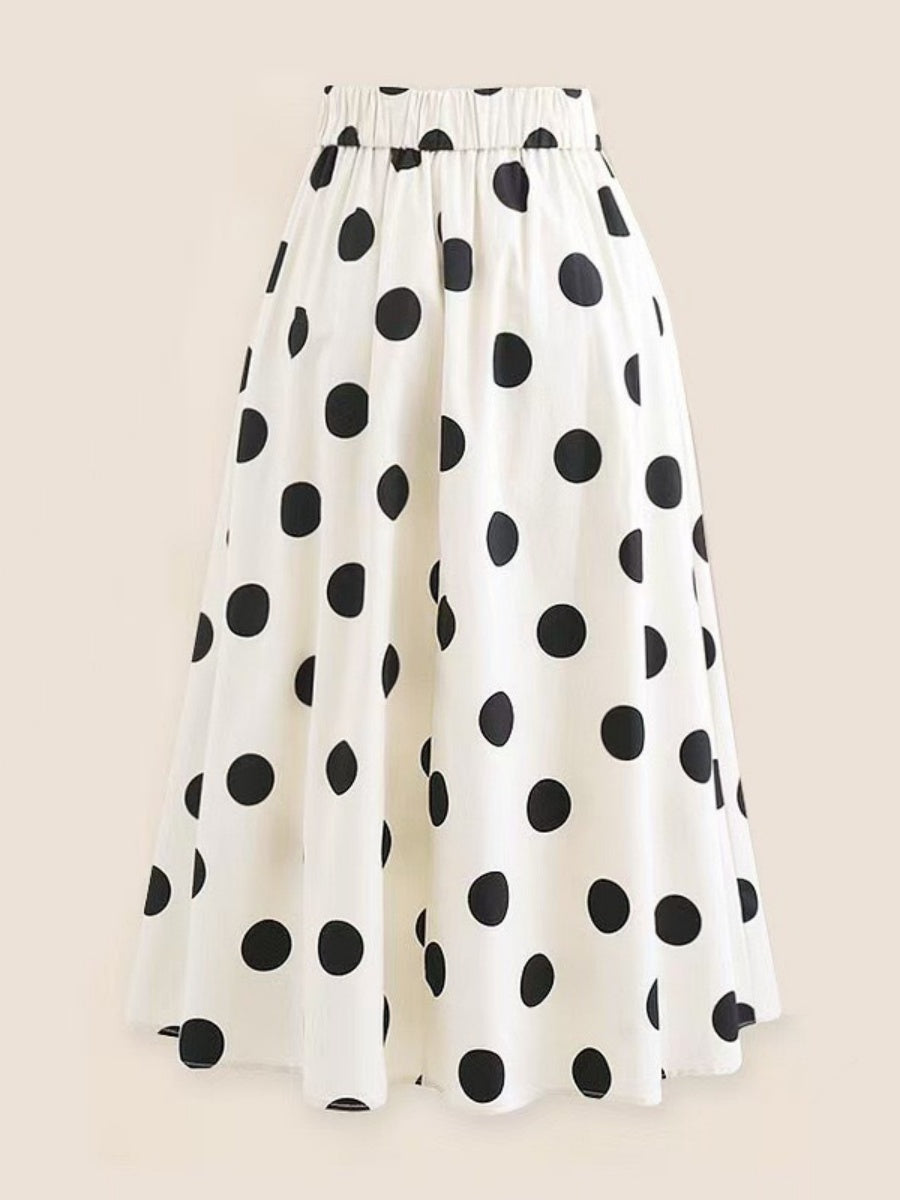 Black And White Color-blocked One-piece Swimsuit With Polka Dot Sun Protection Maxi Dress Two-piece Set