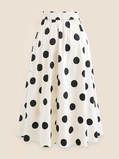 Black And White Color-blocked One-piece Swimsuit With Polka Dot Sun Protection Maxi Dress Two-piece Set