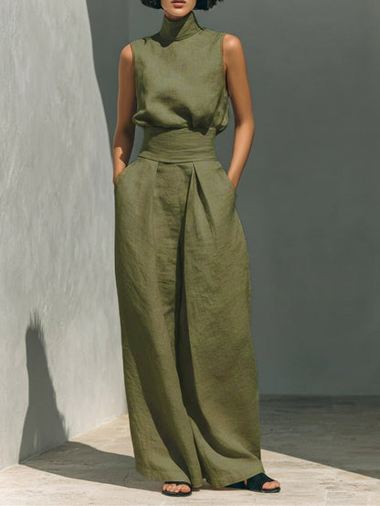 Cotton And Linen Sleeveless Trousers Casual Two-piece Set