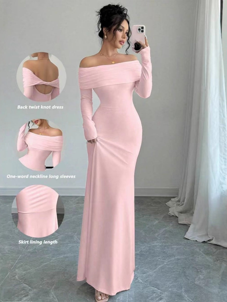Off Shoulder Hip-hugging Backless Kink Maxi Dresses