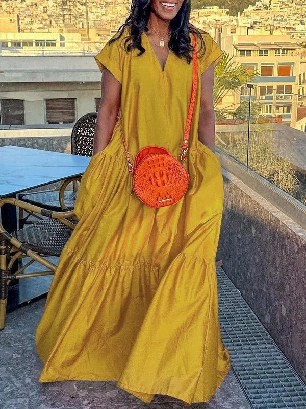 V-neck Short-sleeved Maxi Dress