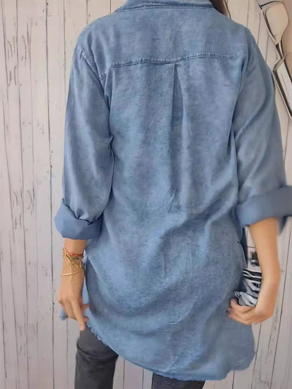Washed Denim Lapel Coat